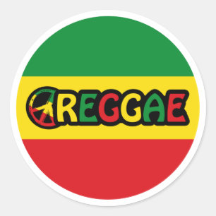 Pegatina Redonda Diseño de reggae con colores de bandera reggae