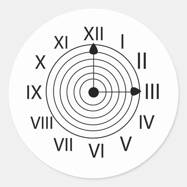 Pegatina Redonda Diseño de reloj romano blanco y negro (Anverso)