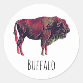 Pegatina Redonda Diseño de Retrato de Búfalo para Animales de Bison