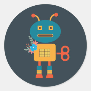 Pegatina Redonda Diseño de robots pequeños