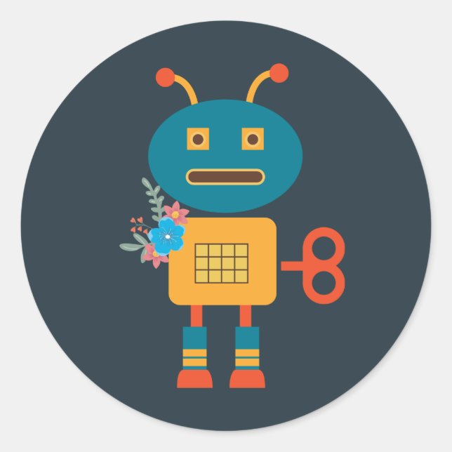 Pegatina Redonda Diseño de robots pequeños (Anverso)