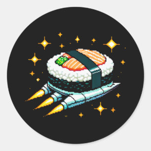 Pegatina Redonda Diseño de rollo de sushi de cadera espacial Pixel 