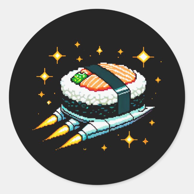 Pegatina Redonda Diseño de rollo de sushi de cadera espacial Pixel  (Anverso)