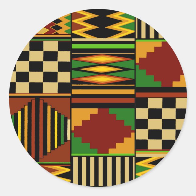 Pegatina Redonda Diseño de ropa de kente real africana (Anverso)