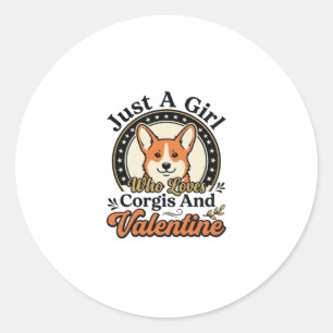 Pegatina Redonda Diseño de San Valentín de Corgi para amantes de lo