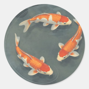 Pegatina Redonda Diseño de Serenidad de Estanque de Peces Koi Elega