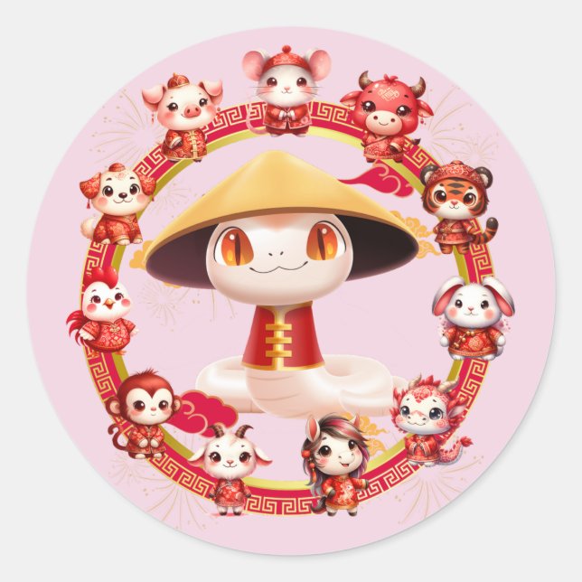 Pegatina Redonda Diseño de serpientes de Año Nuevo lunar chino 3 (Anverso)
