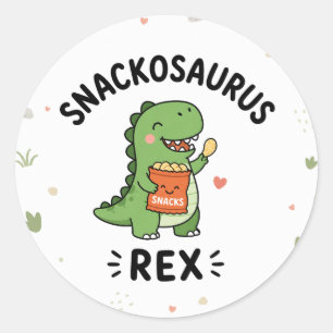 Pegatina Redonda Diseño de Snackosaurus Rex Cute Dinosaurio Snacks