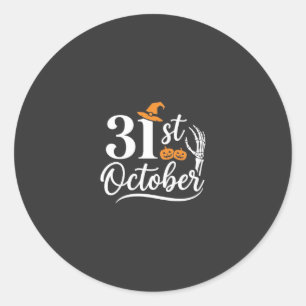 Pegatina Redonda Diseño de sombrero de bruja de calabaza del 31 de 