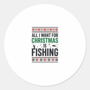 Pegatina Redonda Diseño de suéter feo de pesca de Navidad