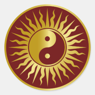 Pegatina Redonda Diseño de Sun Rótulo Yi Yang