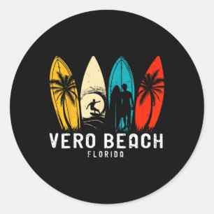 Pegatina Redonda Diseño de surfista de Vero Beach Florida Retro par