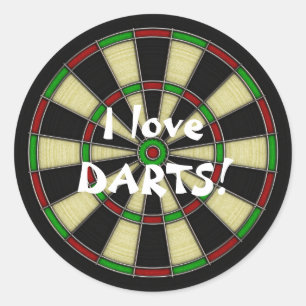 Pegatina Redonda Diseño de tablero Dart clásico, Dardos, juegos Dar
