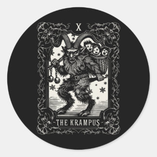 Pegatina Redonda Diseño de tarjeta de tarot de Krampus, temporada d