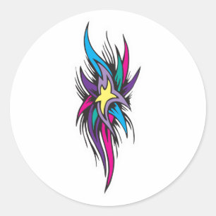 Pegatina Redonda Diseño de Tatuaje de Colas de Estrellas