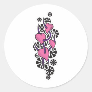 Pegatina Redonda Diseño de Tatuaje de Espinas y Corazones