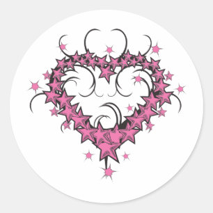 Pegatina Redonda diseño de tatuaje de estrellas en forma de corazón
