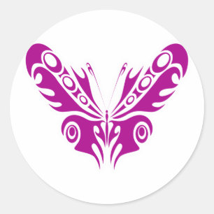 Pegatina Redonda Diseño de Tatuaje de Mariposa Tribal