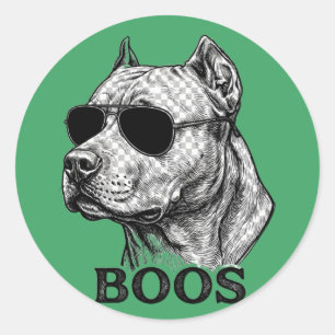 Pegatina Redonda Diseño de tatuaje de Pitbull con gafas de sol en e