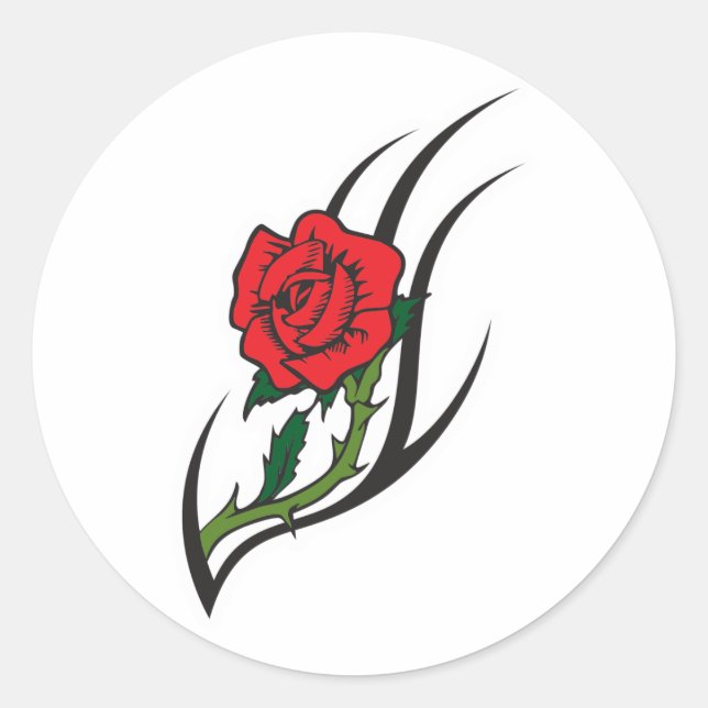 Pegatina Redonda Diseño de Tatuaje de Rosa (Anverso)
