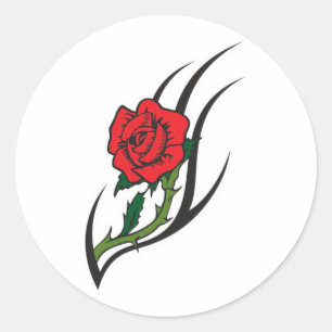 Pegatina Redonda Diseño de Tatuaje de Rosa