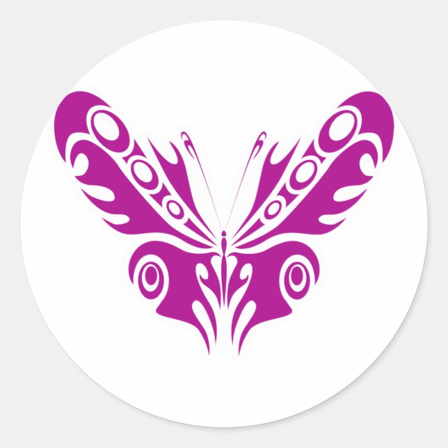 Pegatina Redonda Diseño de tatuajes de mariposa tribal (Anverso)
