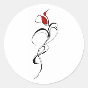 Pegatina Redonda Diseño de tatuajes tribales de la dama de rosa roj