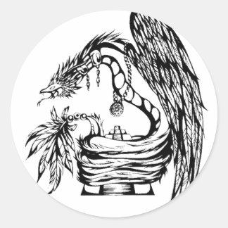 Pegatina Redonda Diseño de tatuajes tribales Quetzal