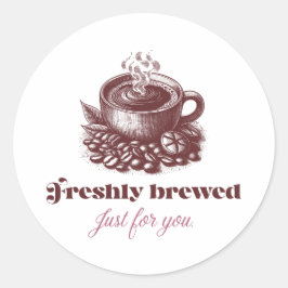Pegatina Redonda Diseño de taza de café vintage recién preparado