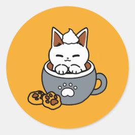 Pegatina Redonda Diseño de tazas navideñas con acogedoras galletita
