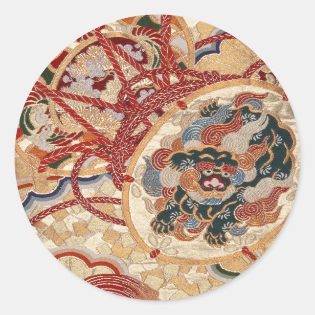 Pegatina Redonda Diseño de tejidos japoneses tradicionales (Anverso)