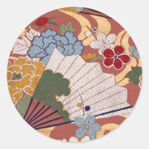 Pegatina Redonda Diseño de tejidos japoneses tradicionales