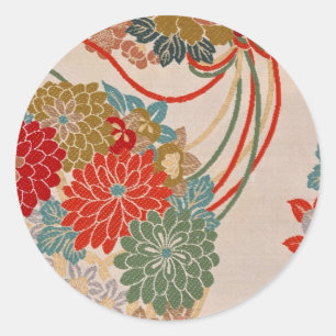 Pegatina Redonda Diseño de tejidos japoneses tradicionales