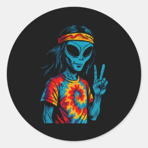 Pegatina Redonda Diseño de teñido con nudos Alien Hipe