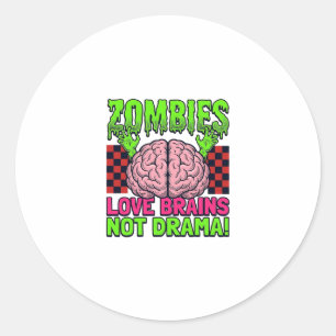 Pegatina Redonda Diseño de terror vintage Cerebros de amor zombie n