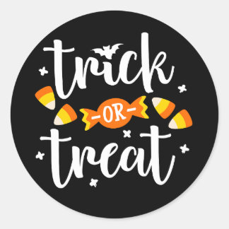 Pegatina Redonda Diseño de texto de Halloween Trick or Treat Carame