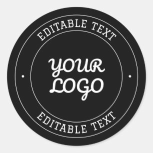 Pegatina Redonda Diseño de texto editable con su logotipo   Blanco 