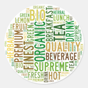 Pegatina Redonda Diseño de texto para el desayuno té