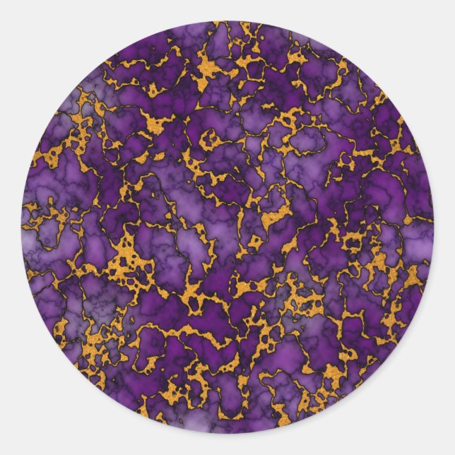 Pegatina Redonda Diseño de textura de marmol púrpura y dorada de ci (Anverso)