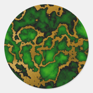 Pegatina Redonda Diseño de textura de mármol verde y dorado de los 