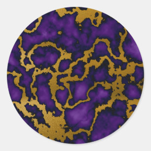Pegatina Redonda Diseño de textura morado oscuro y mármol dorado