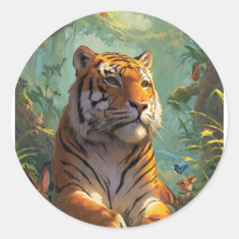 Pegatina Redonda diseño de tigre muy bonito 🐯 en