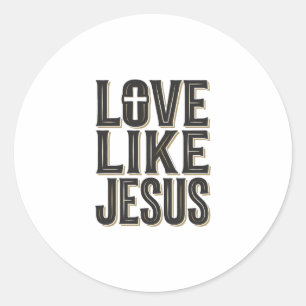 Pegatina Redonda Diseño de tipografía cristiana Ama como Jesús_1