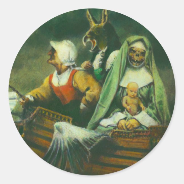 Pegatina Redonda Diseño de tres brujas (Anverso)