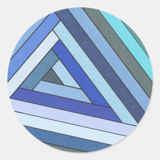 Pegatina Redonda Diseño de triángulo geométrico azul pintado a mano (Anverso)