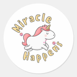 Pegatina Redonda Diseño de unicornio lindo sucede milagro