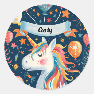 Pegatina Redonda Diseño de unicornio para niños