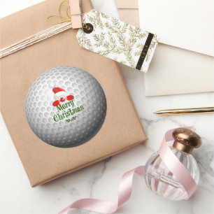 Pegatina Redonda Diseño de vacaciones en bolas de golf, Feliz Navid