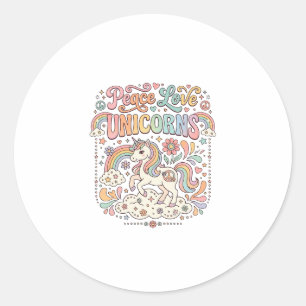 Pegatina Redonda Diseño de vector adorable de unicornios de paz y a