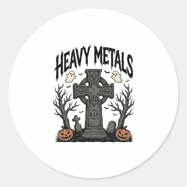 Pegatina Redonda Diseño de vector cementerio de Halloween de metale (Anverso)